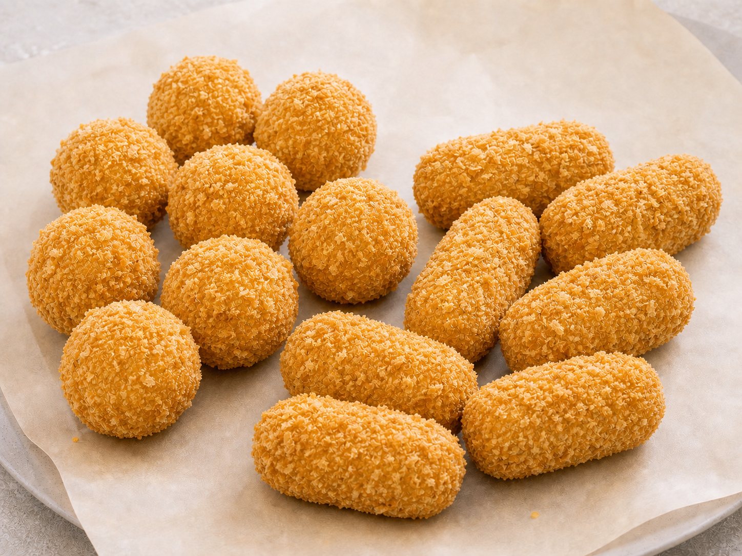 Breaded potato balls and croquettes